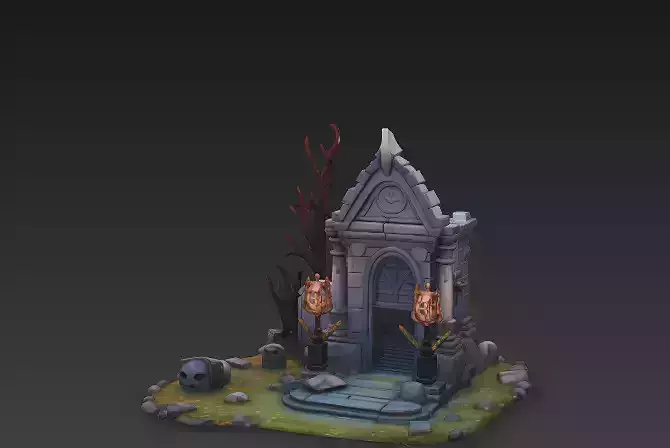 Haunted Crypt 3D Model - Stylized Gothic Graveyard Environment 
