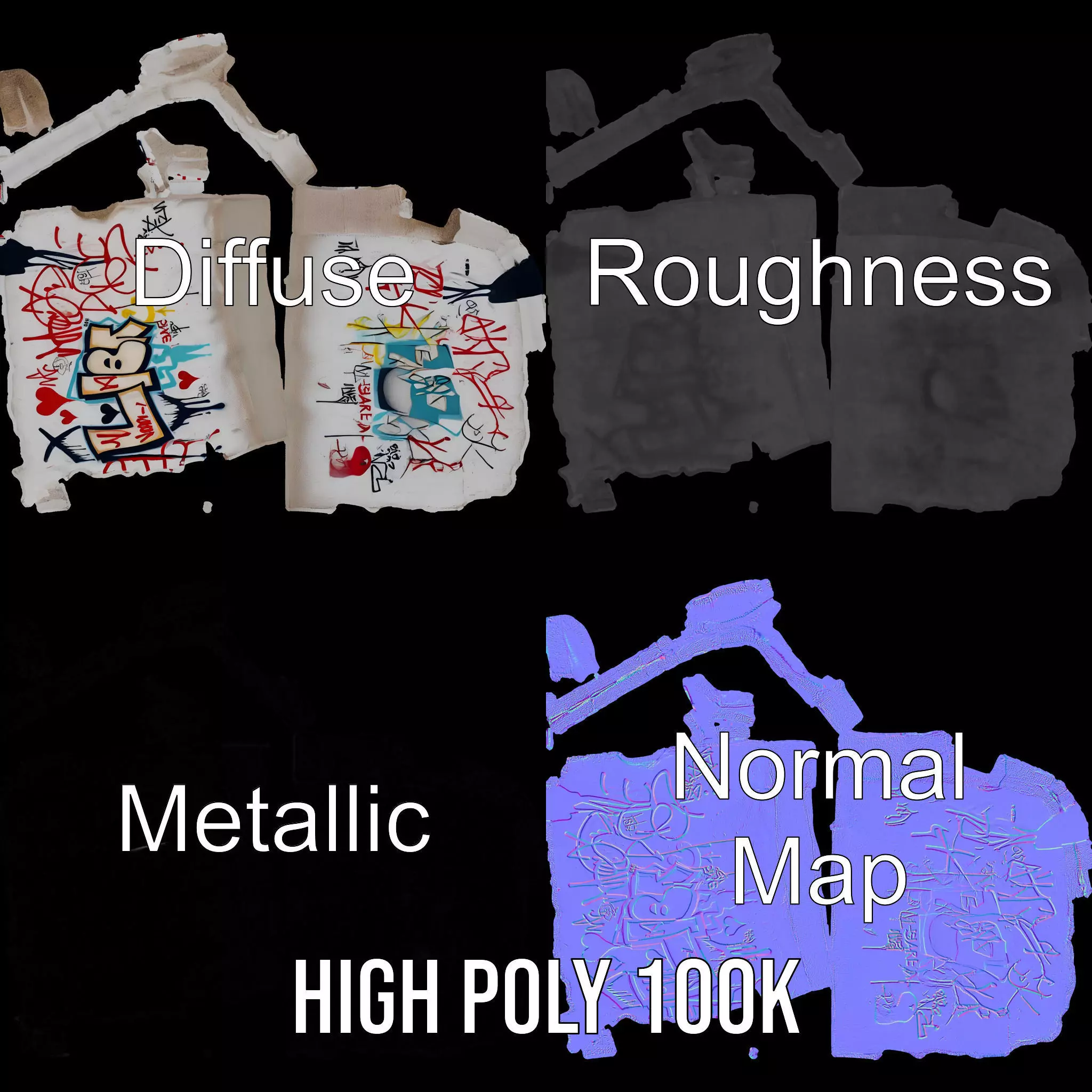 Urban Graffiti Wall model pack Low-poly 3D model_4