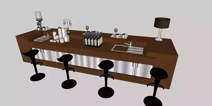 Modern Bar Counter with Bar Stools   3D Model
