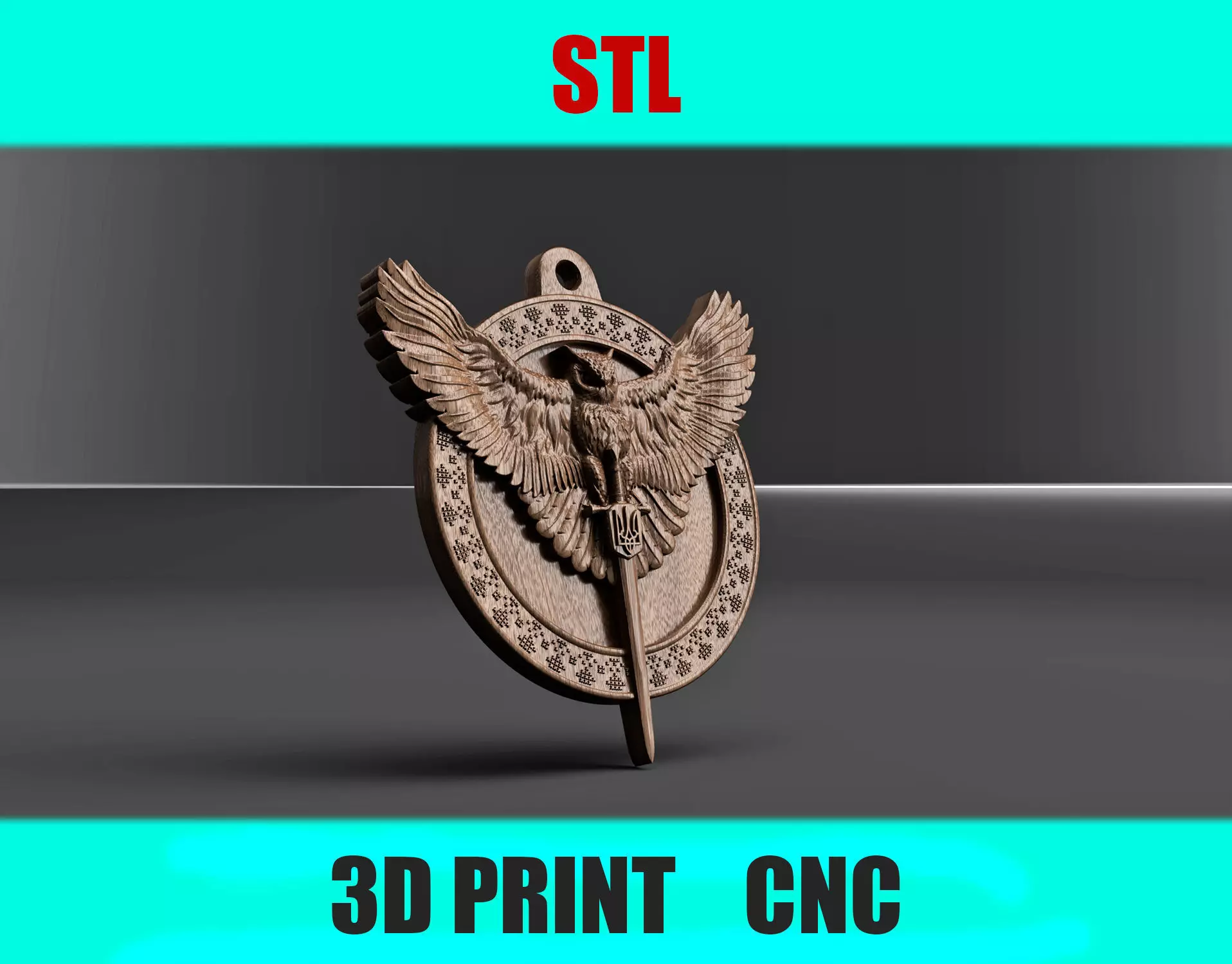 Owl Pendant with Sword STL File 3D print model