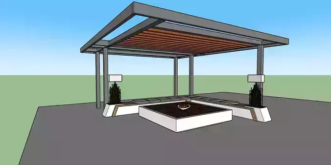 Outdoor Lounge Seating Area with Pergola  3D Sketchup Model