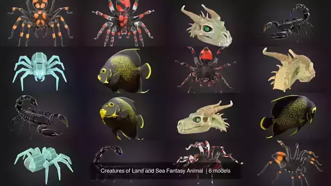 Creatures of Land and Sea Fantasy Animal  3D Model Collection