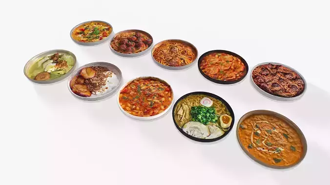 Food In a plate pack 3 Low-poly 3D model