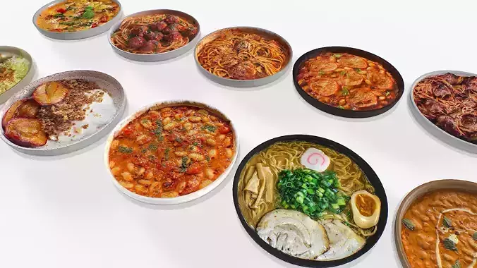 Food In a plate pack 3 Low-poly 3D model 3