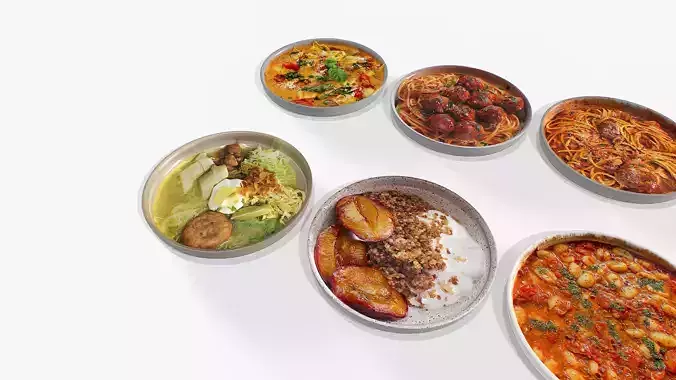 Food In a plate pack 3 Low-poly 3D model 2