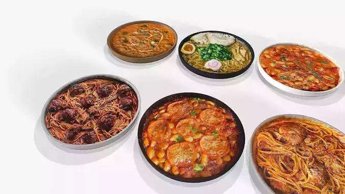 Food In a plate pack 3 Low-poly 3D model 5