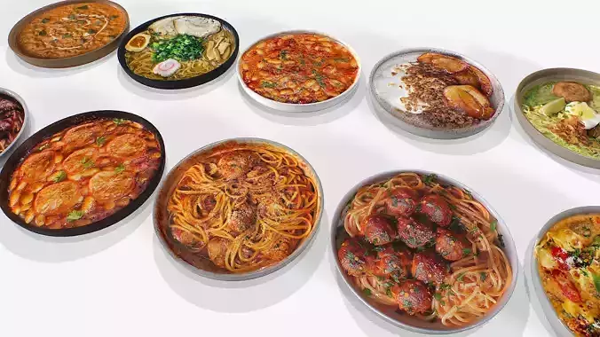 Food In a plate pack 3 Low-poly 3D model 6