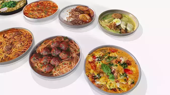 Food In a plate pack 3 Low-poly 3D model 7