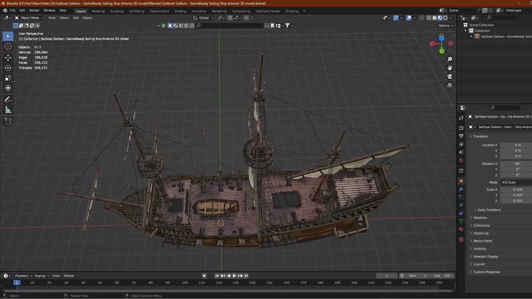 Sailboat Galleon - GameReady Sailing Ship Artemis 3D Model Low-poly 3D model_15