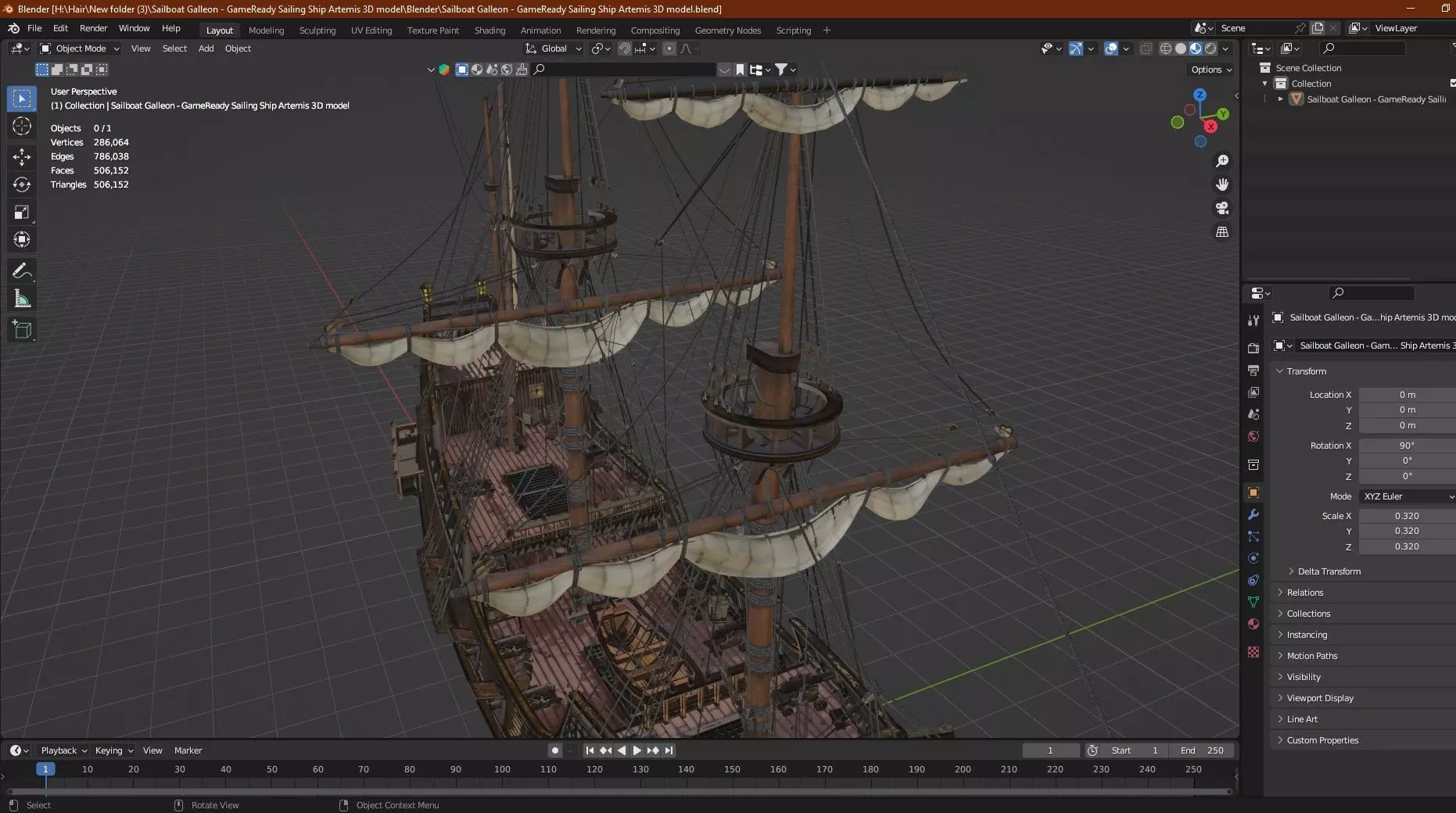 Sailboat Galleon - GameReady Sailing Ship Artemis 3D Model Low-poly 3D model_14