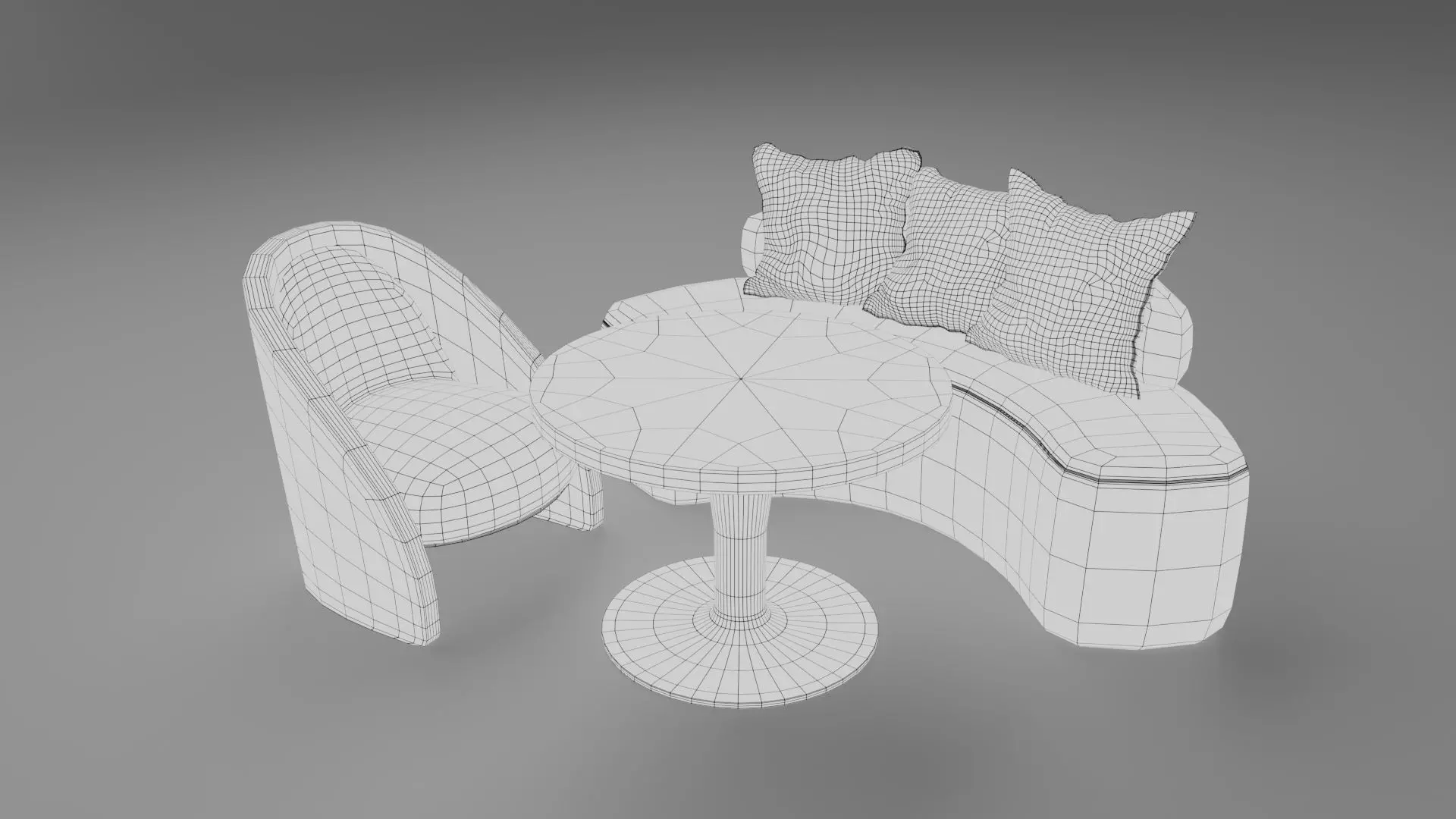 coach in organic shape with purple table and leather chair 3D model_8