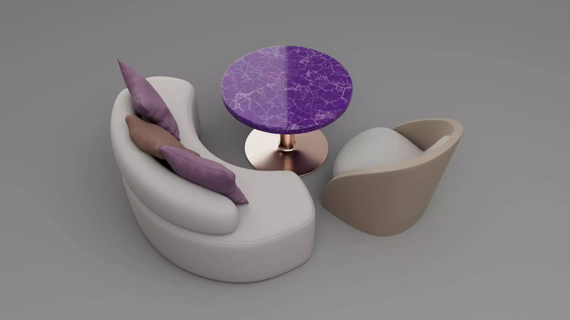 coach in organic shape with purple table and leather chair 3D model_6