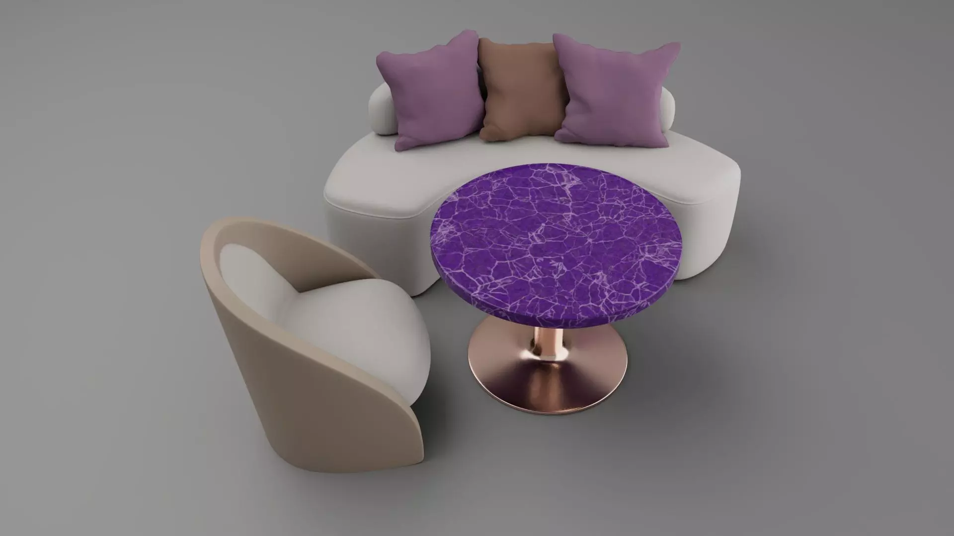 coach in organic shape with purple table and leather chair 3D model_7