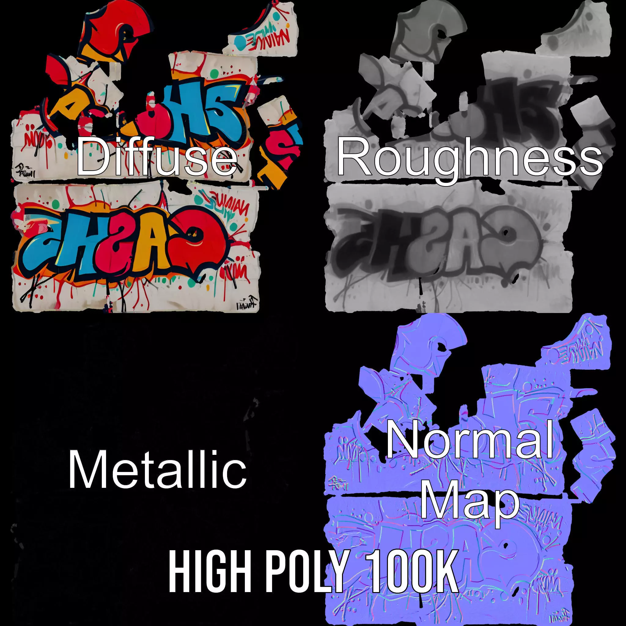 Vibrant Graffiti Wall model pack Low-poly 3D model_4