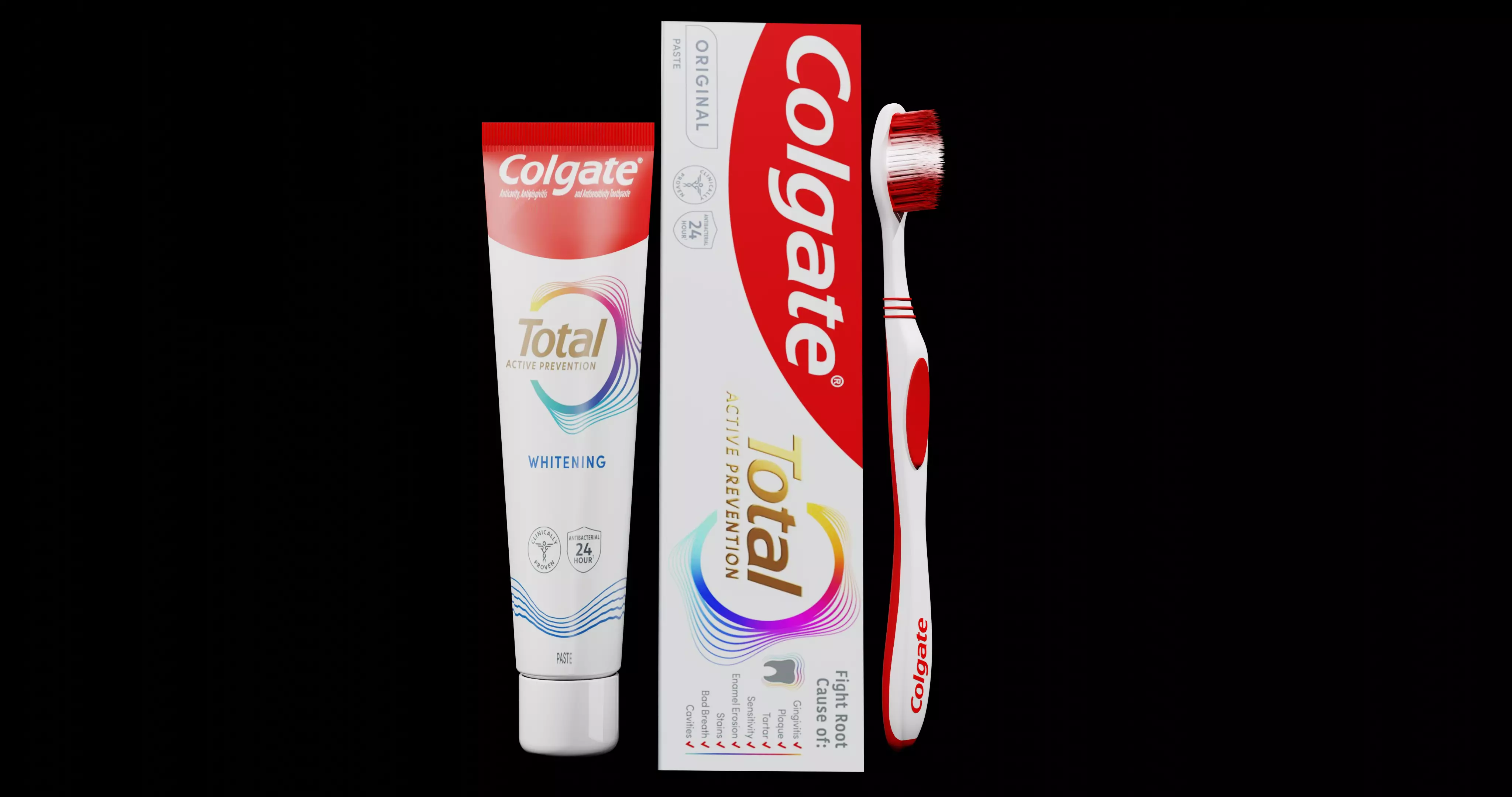 3D Colgate Toothpaste Box Tube and Toothbrush Pack 3D model_0