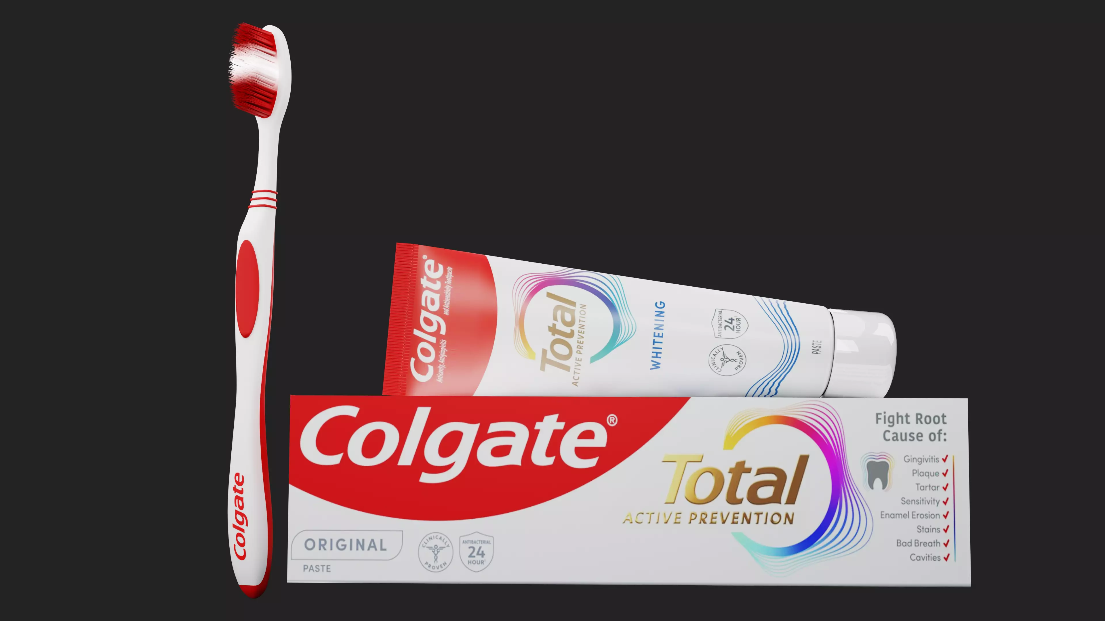 3D Colgate Toothpaste Box Tube and Toothbrush Pack 3D model_1
