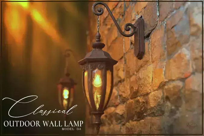 Classic 3D Wall-Mounted Outdoor Lamps - MODEL 04 - Low-poly 3D model