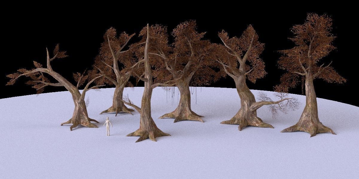 Low Poly Tree Collection two trees and man Low-poly 3D model_9