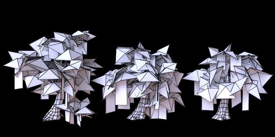 Low Poly Tree Collection two trees and man Low-poly 3D model_8