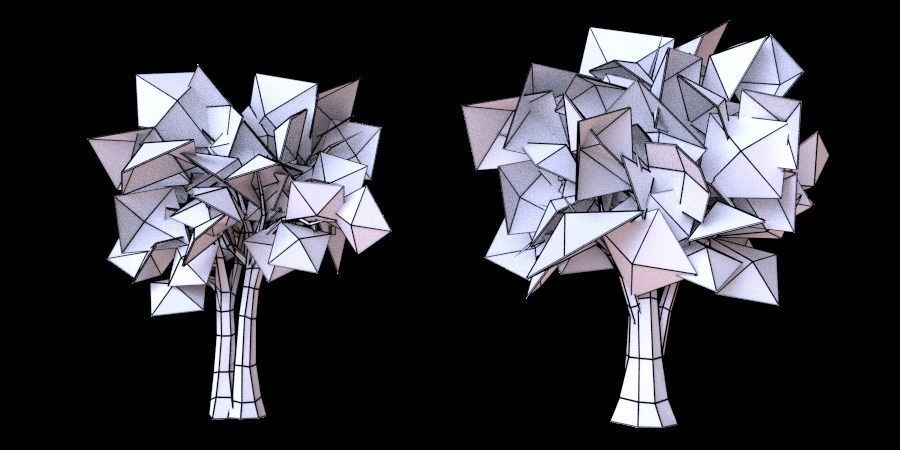 Low Poly Tree Collection two trees and man Low-poly 3D model_6