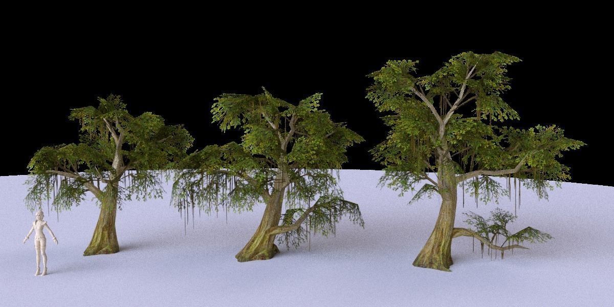 Low Poly Tree Collection two trees and man Low-poly 3D model_7