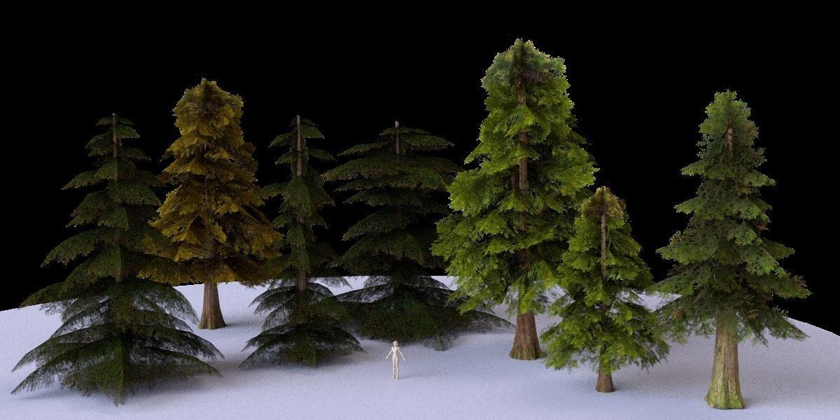 Low Poly Tree Collection two trees and man Low-poly 3D model_11