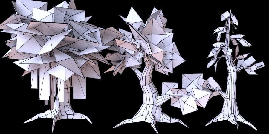 Low Poly Tree Collection two trees and man Low-poly 3D model_10
