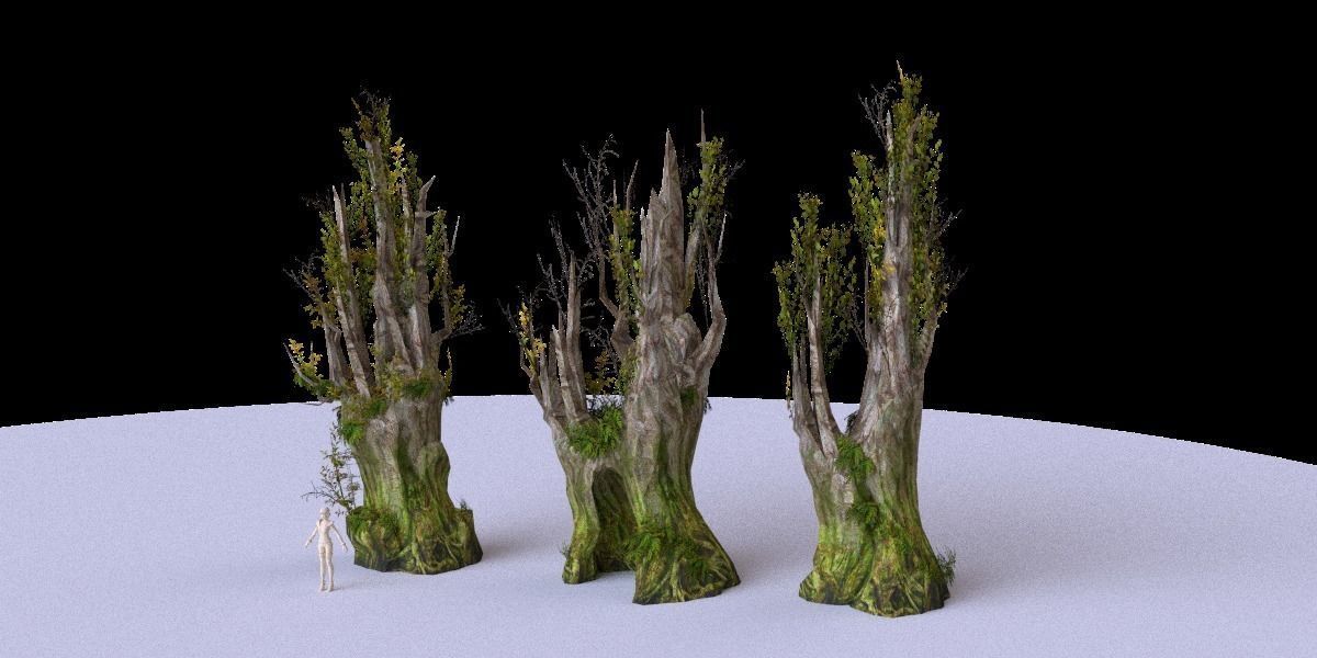 Low Poly Tree Collection two trees and man Low-poly 3D model_3