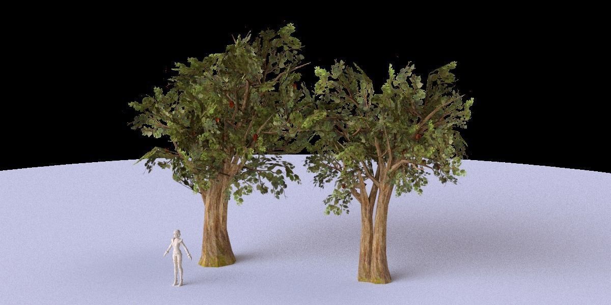 Low Poly Tree Collection two trees and man Low-poly 3D model_5