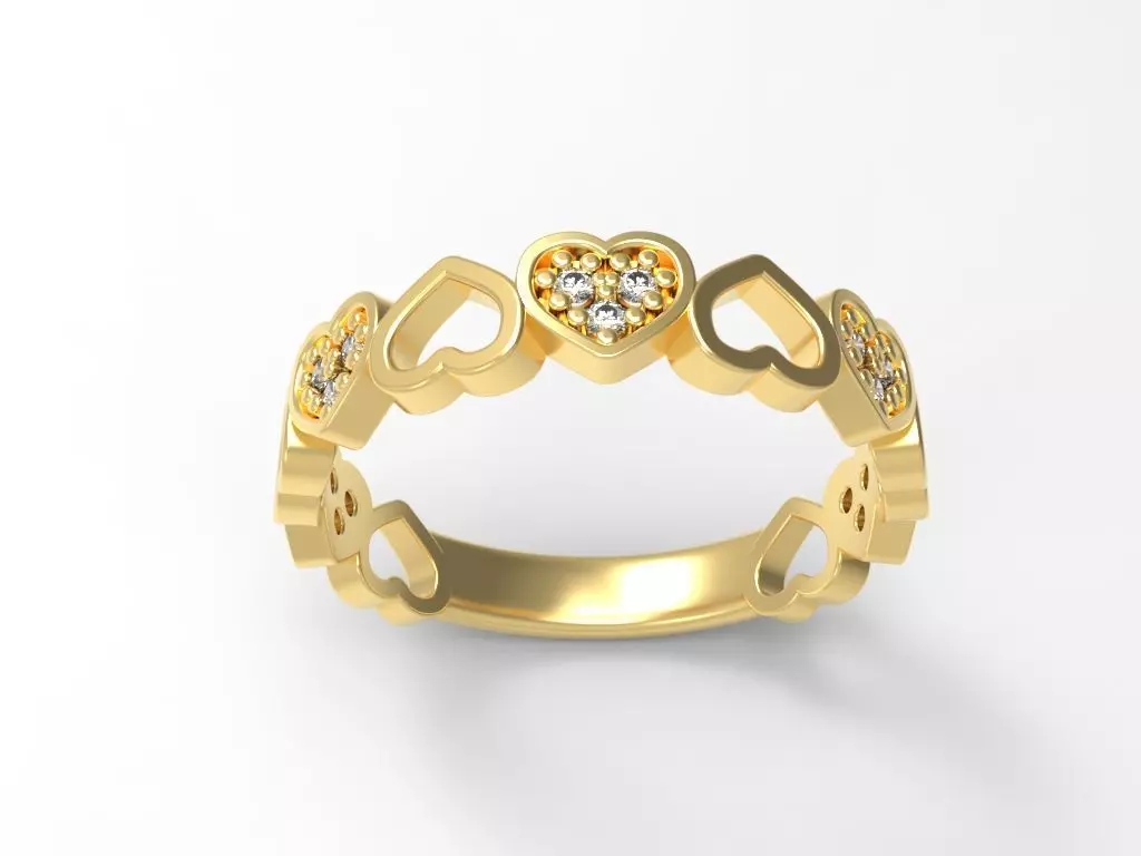 Anel coracao com pedras pequenas 3D print model_2