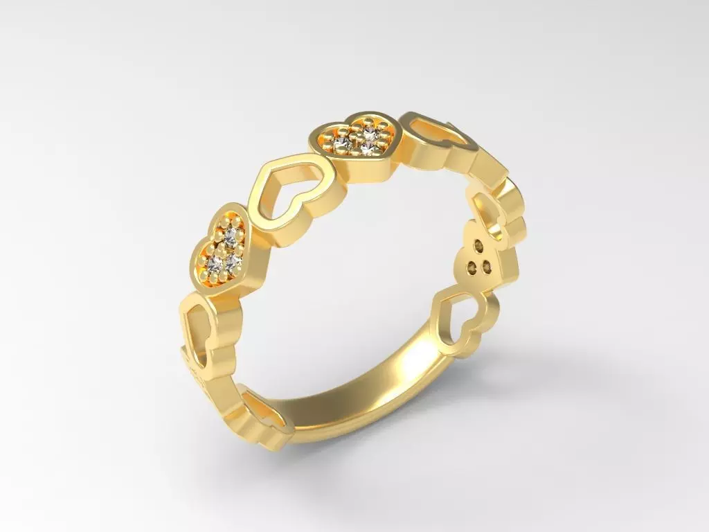 Anel coracao com pedras pequenas 3D print model_0