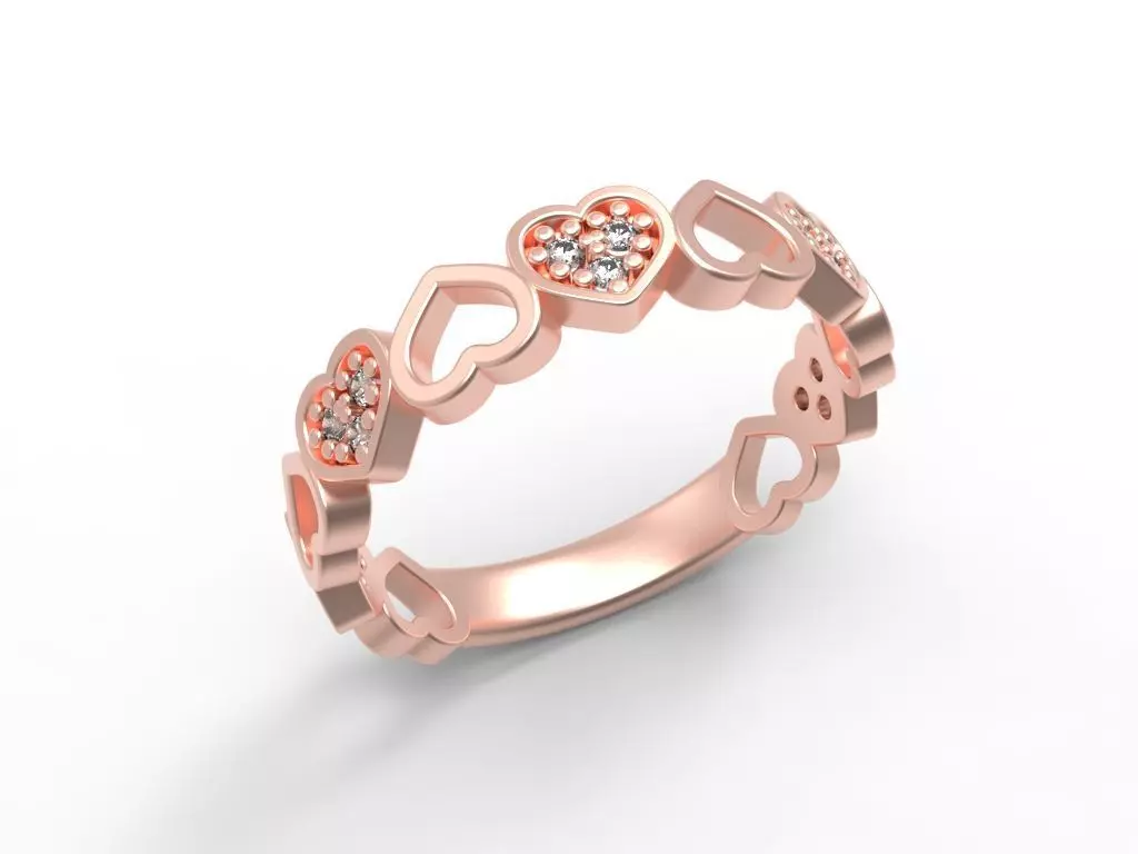 Anel coracao com pedras pequenas 3D print model_6