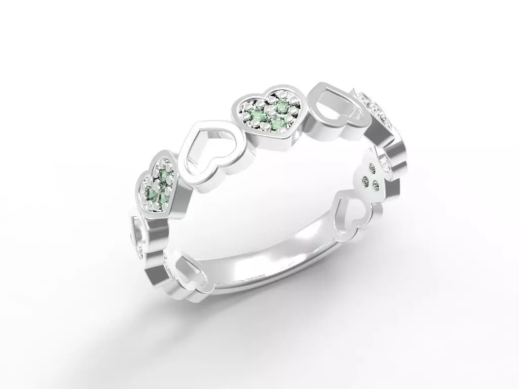 Anel coracao com pedras pequenas 3D print model_5