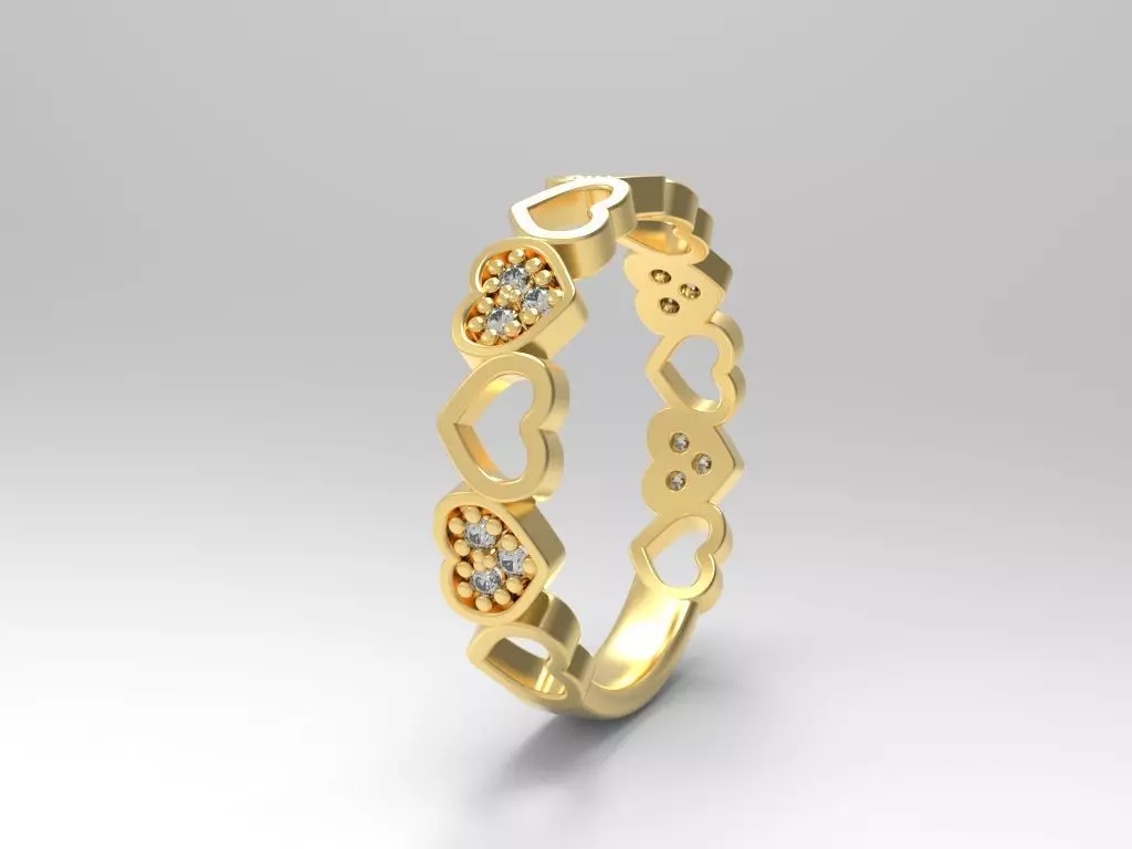 Anel coracao com pedras pequenas 3D print model_4