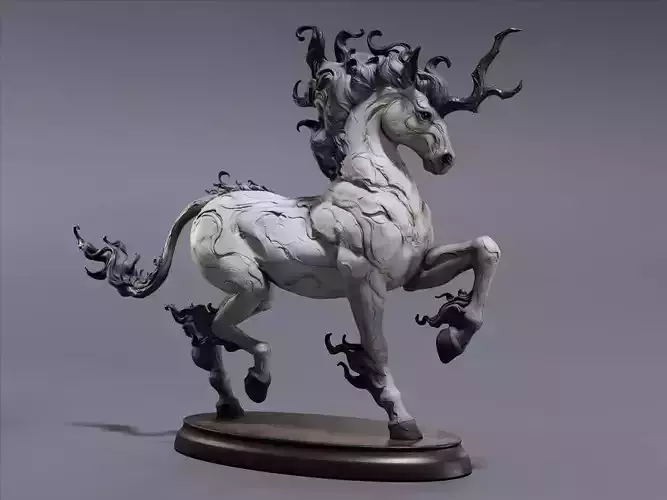 Fantasy Mythical Horse Sculpture Dark Magic Steed Horns Flames