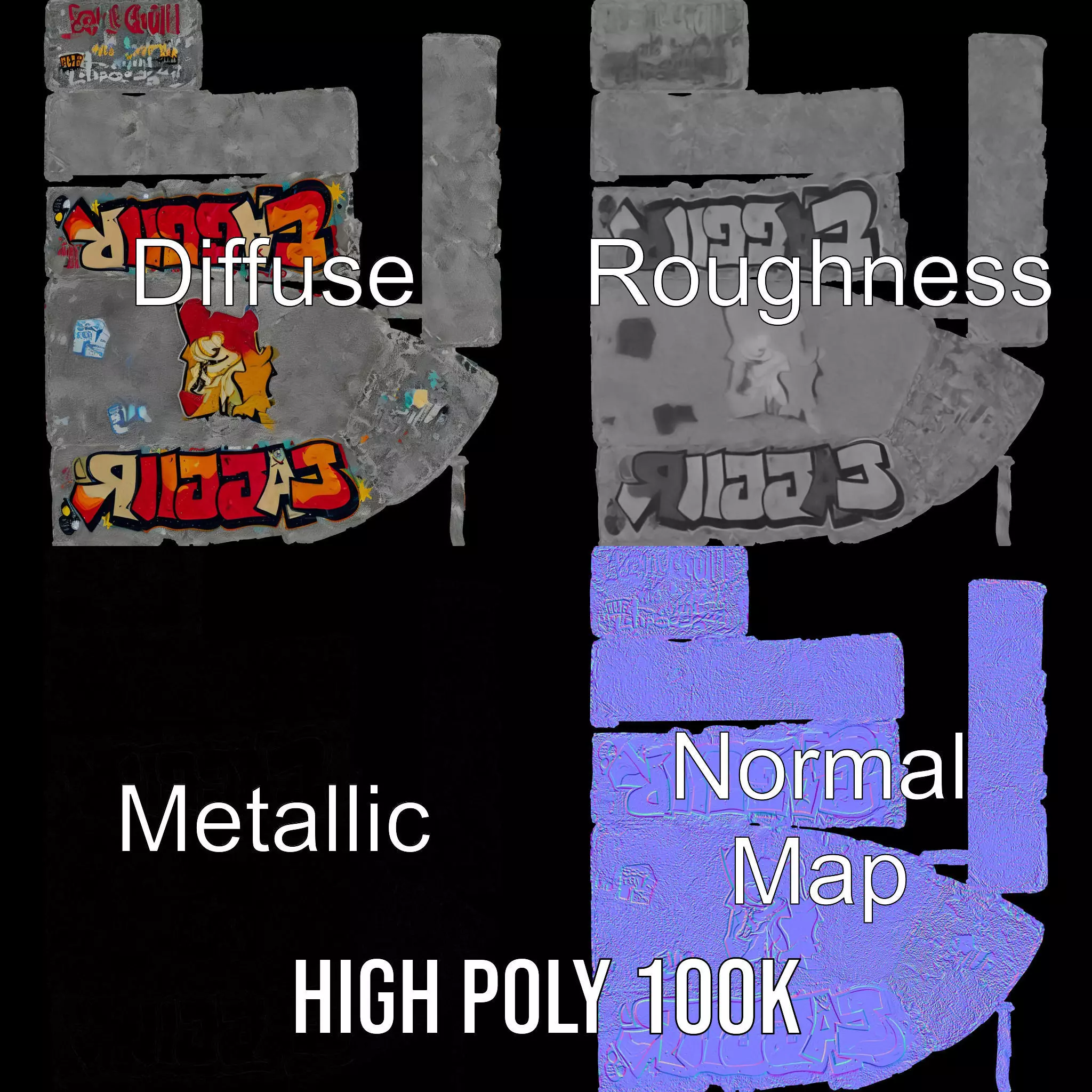 Graffiti Brick Wall model pack Low-poly 3D model_3