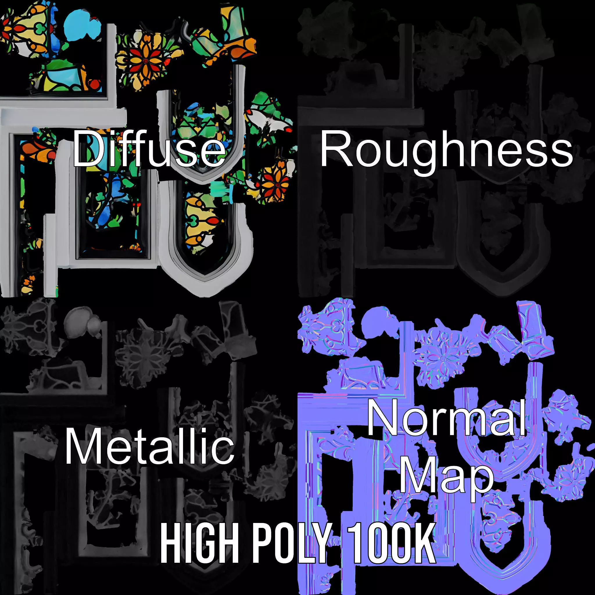 Colorful Stained Glass Window model pack Low-poly 3D model_3