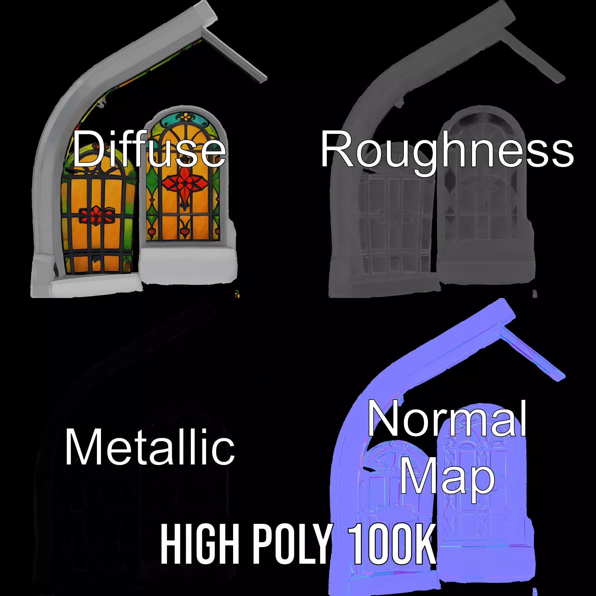 Vibrant Stained Glass Window model pack Low-poly 3D model_3