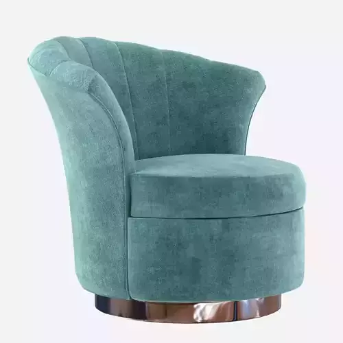 Custom made rounded lounge chair in cyan upholstery