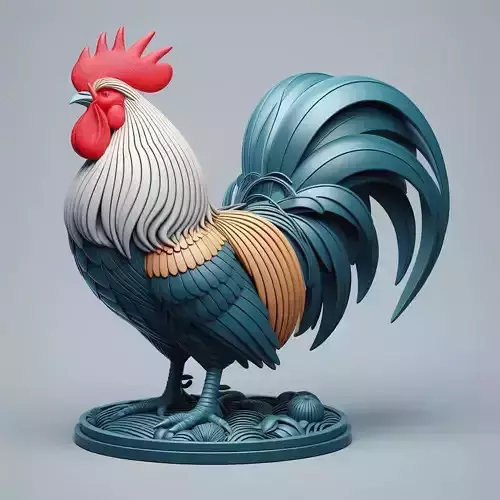 2173  Colorful 3D Model of a Rooster on Base  pug