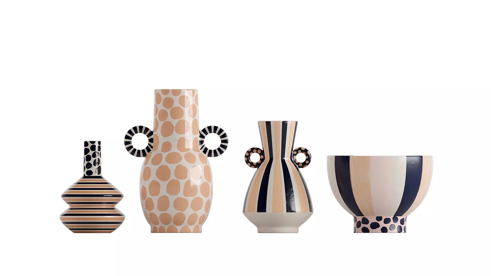 Set of 4 Jennifer Striped and Spotted Ceramic Vase 3D model_4