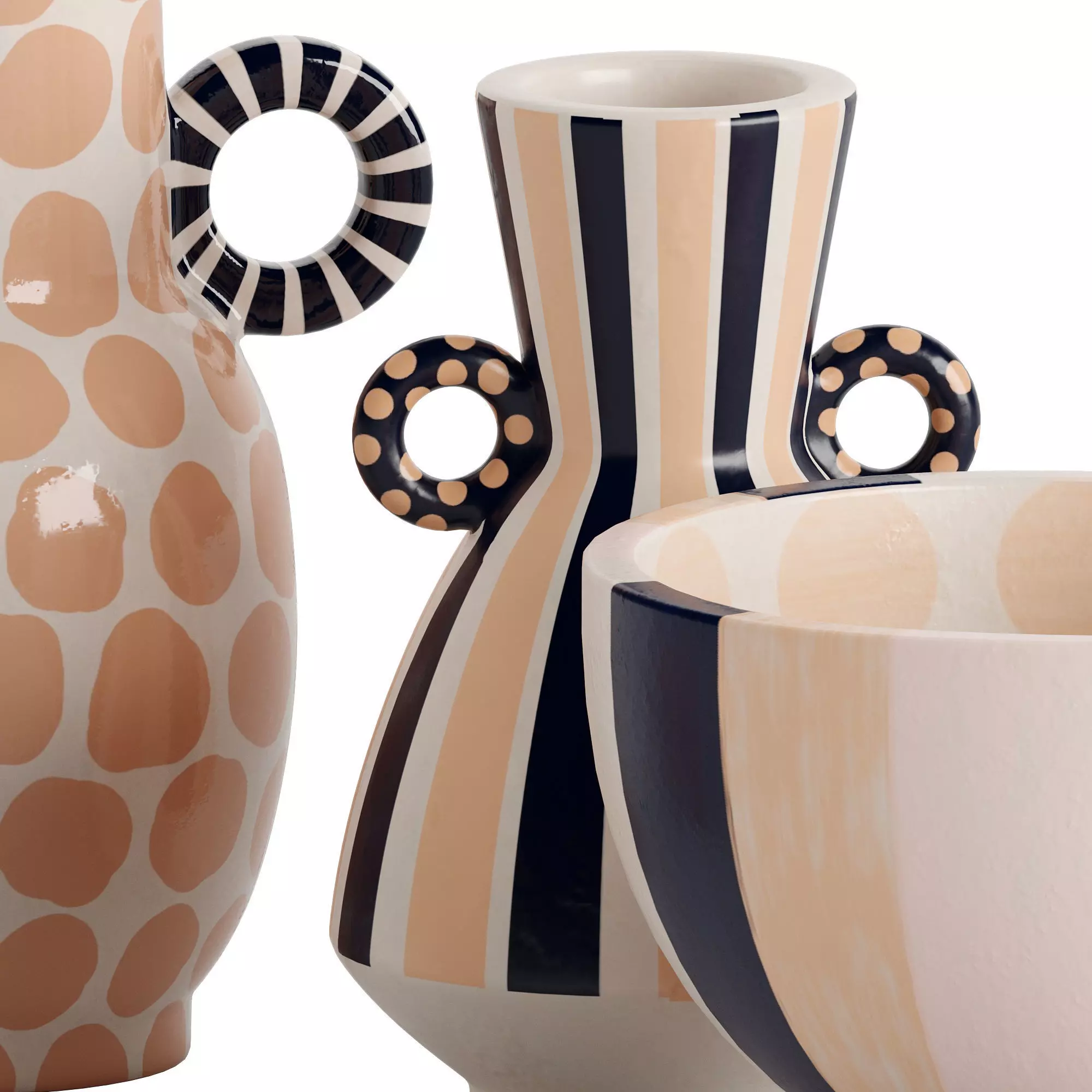 Set of 4 Jennifer Striped and Spotted Ceramic Vase 3D model_2