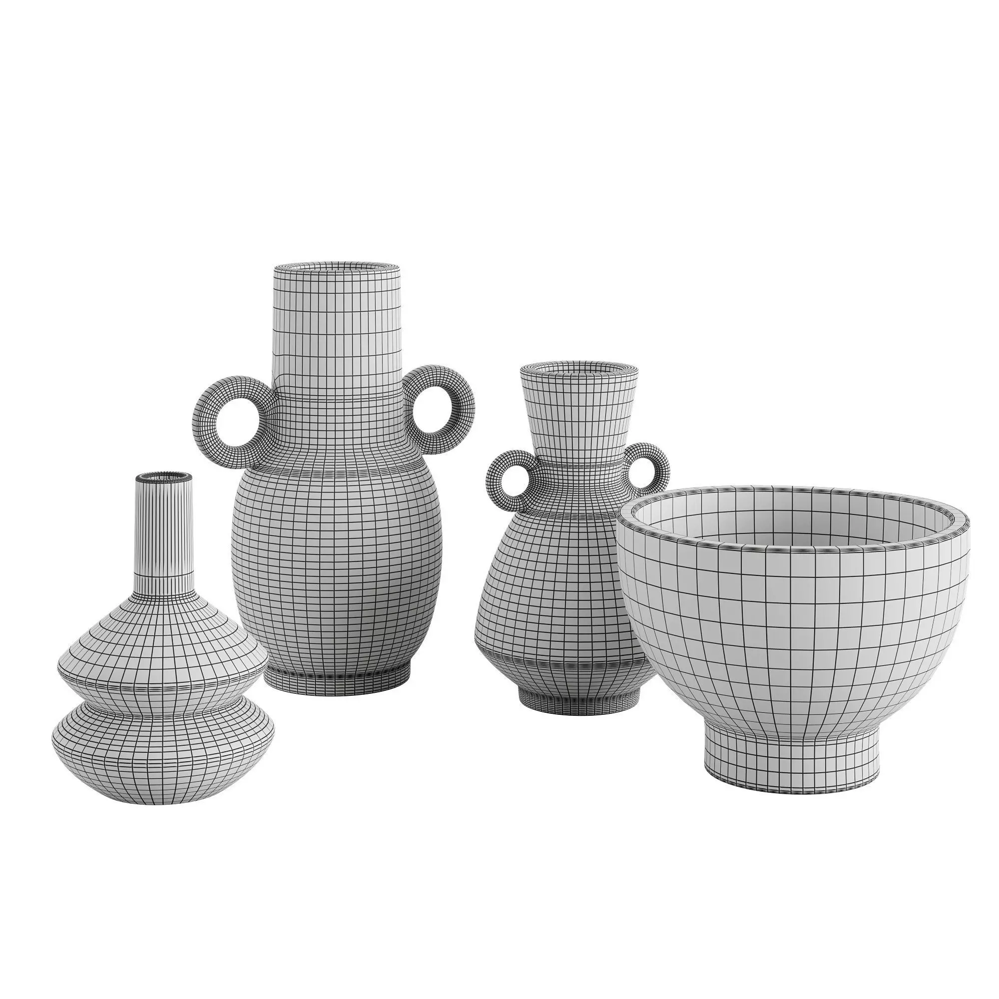 Set of 4 Jennifer Striped and Spotted Ceramic Vase 3D model_3
