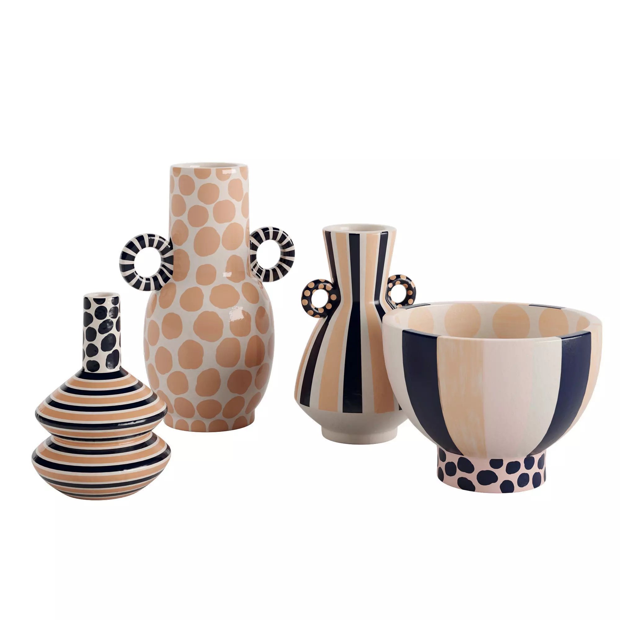 Set of 4 Jennifer Striped and Spotted Ceramic Vase 3D model_0