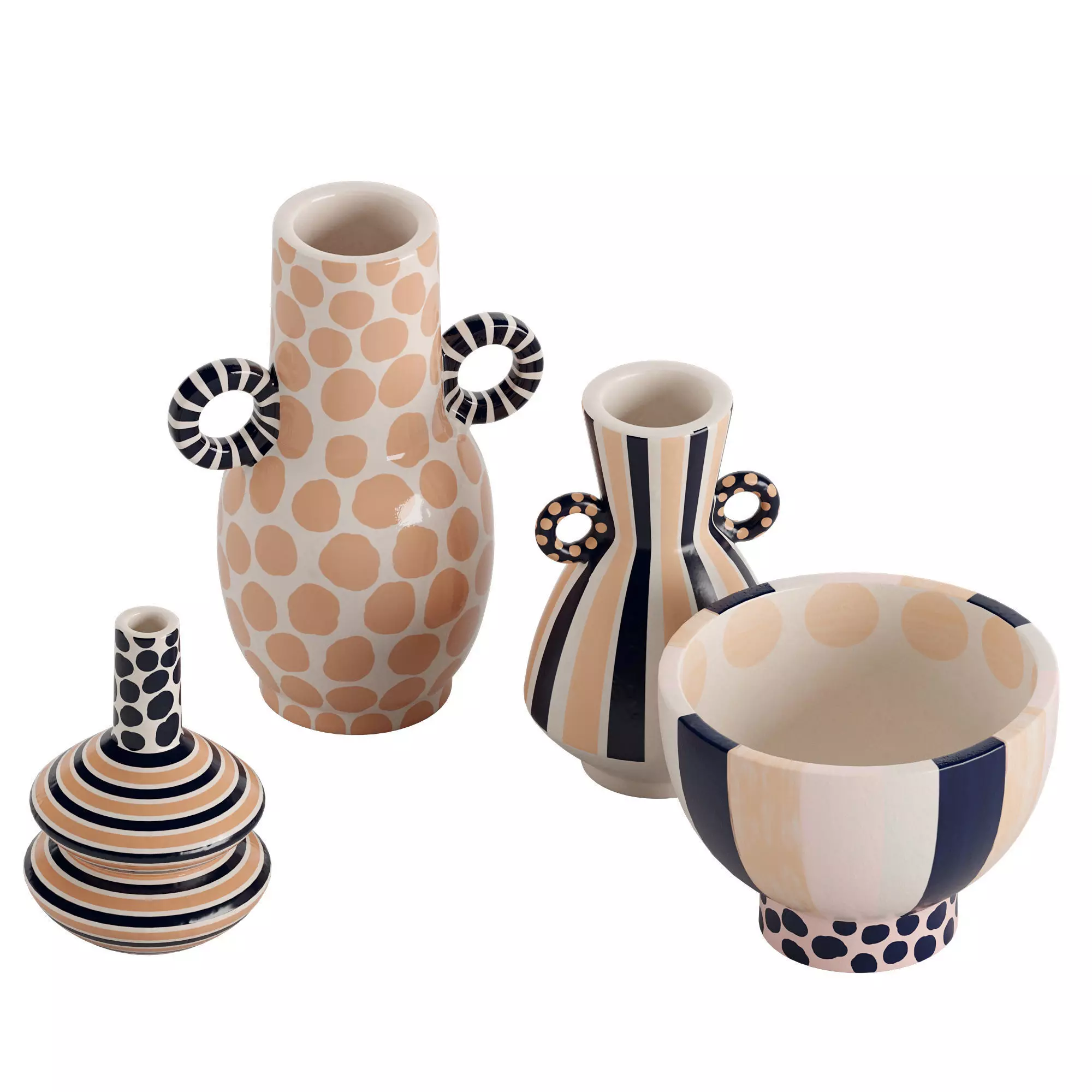 Set of 4 Jennifer Striped and Spotted Ceramic Vase 3D model_1