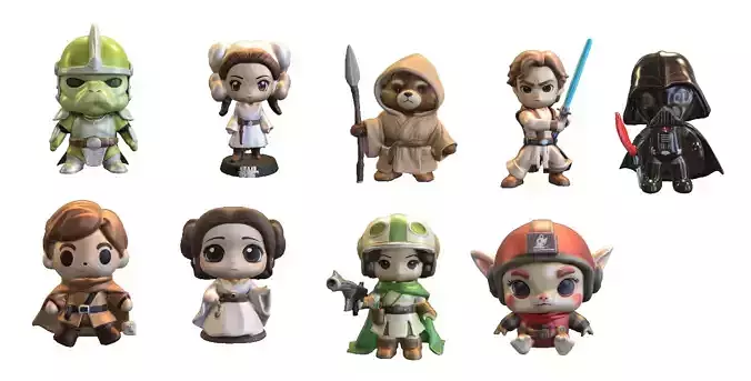 pack chibi doll starwars Low-poly 3D model
