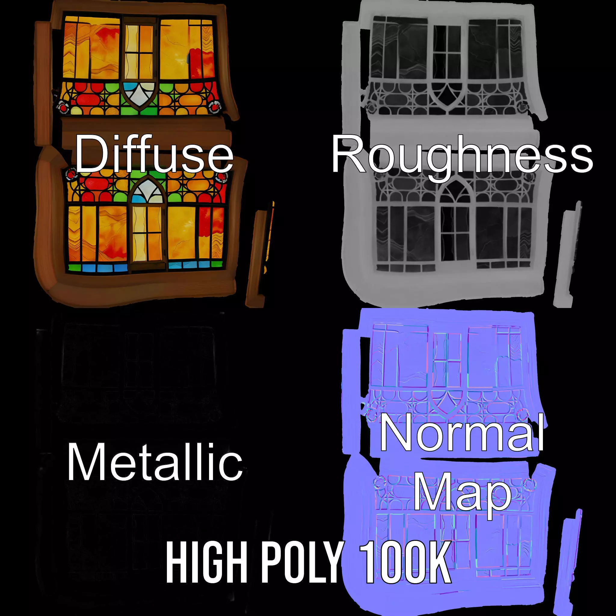 Vibrant Stained Glass Window model pack Low-poly 3D model_3