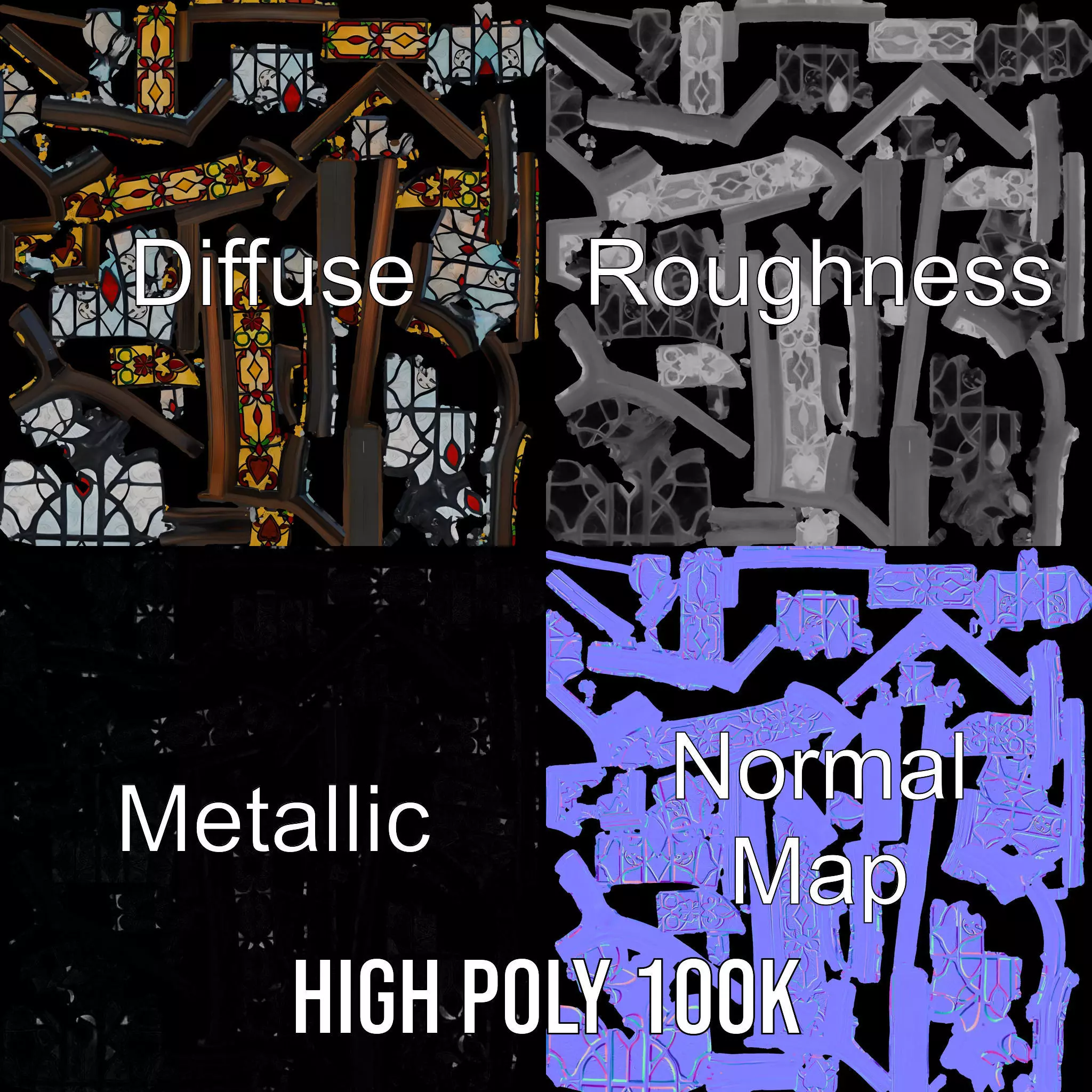 Antique Stained Glass Window model pack Low-poly 3D model_3