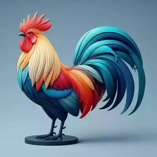 2174  Colorful 3D Model of a Rooster on Base  pug