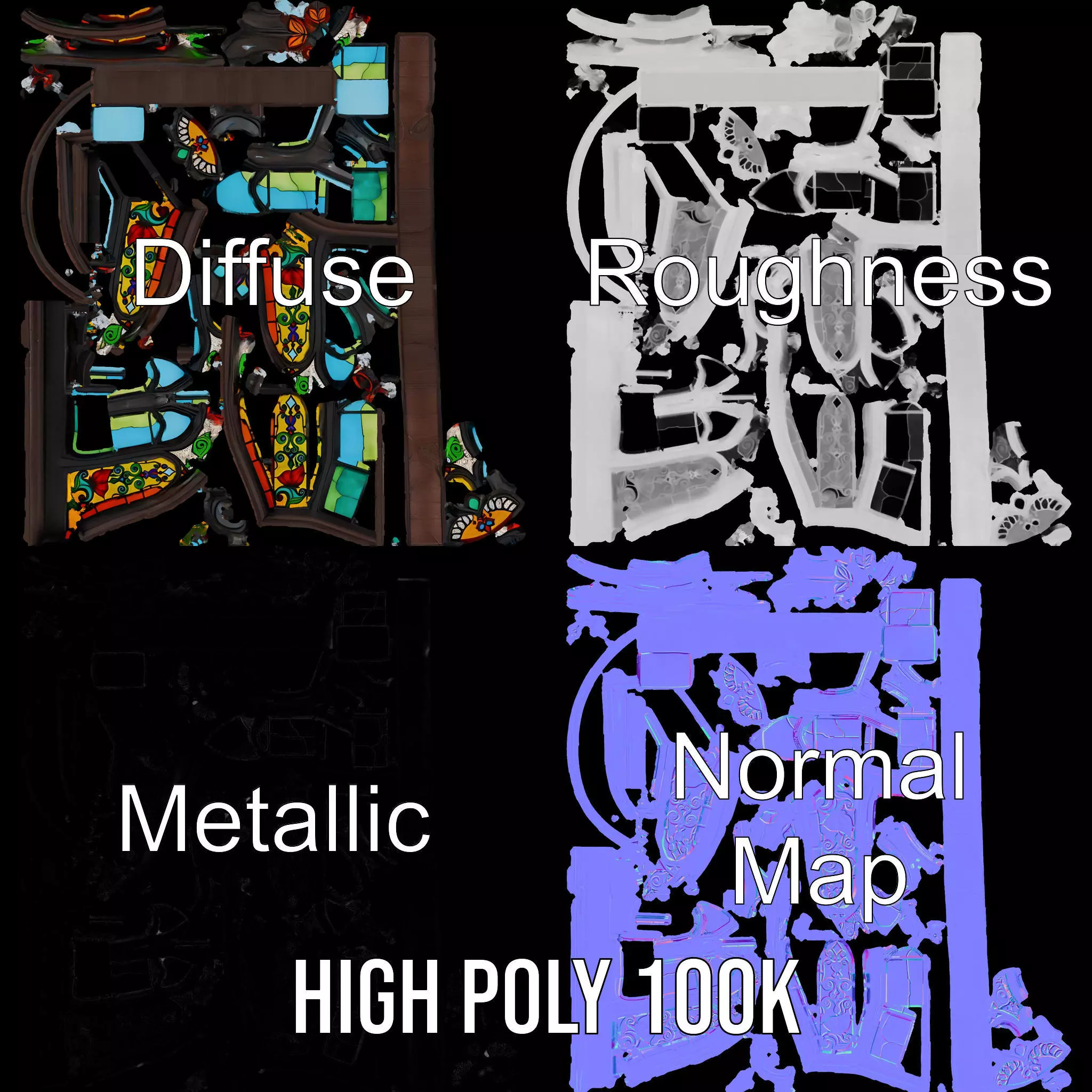 Vibrant Stained Glass Window model pack Low-poly 3D model_3